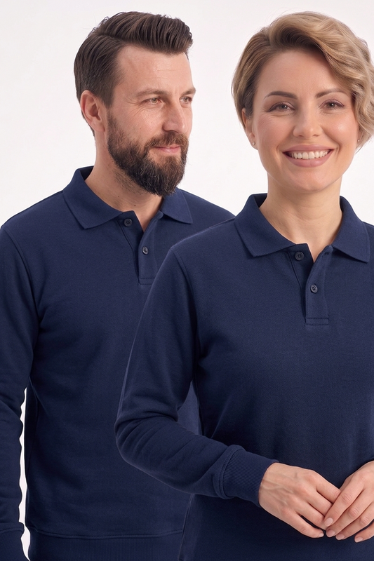 Lacivert Polo Yaka İş Sweatshirt 2 İplik