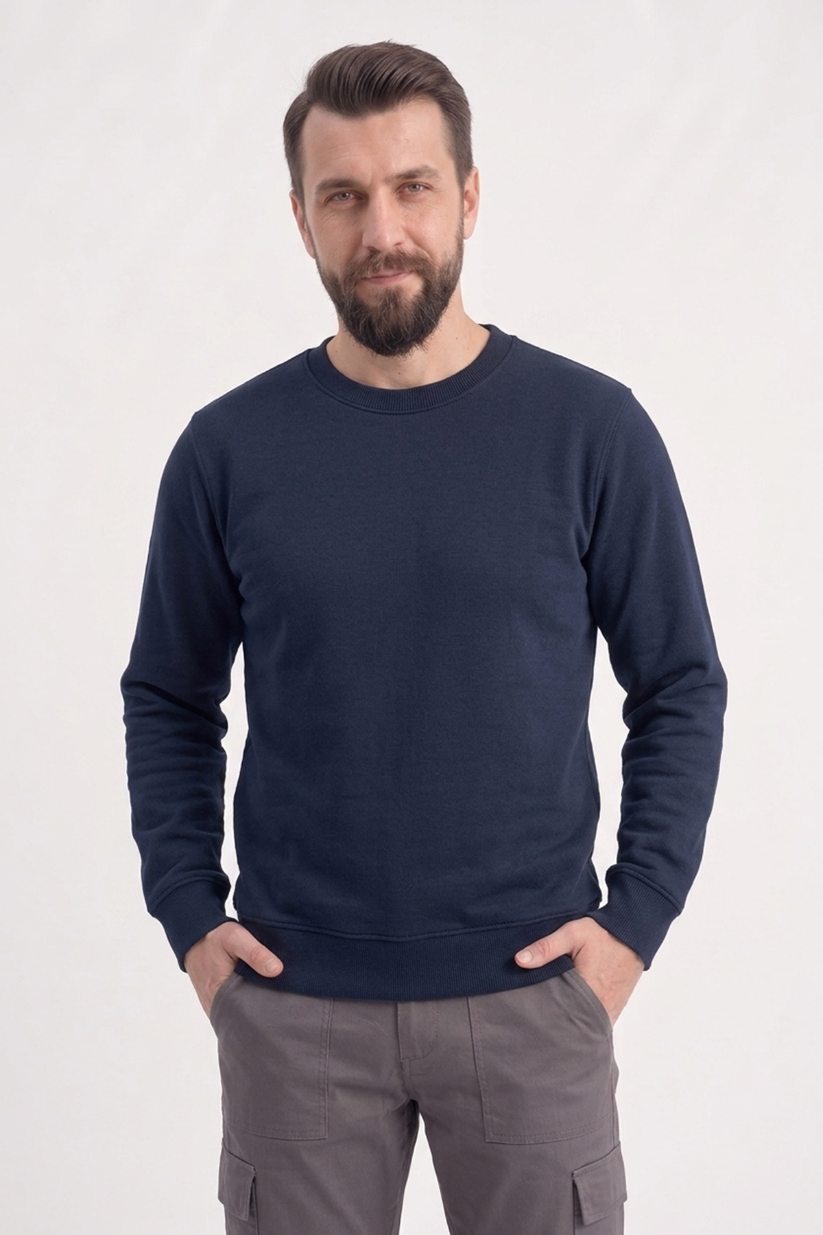 Lacivert Yuvarlak Yaka İş Sweatshirt 2 İplik