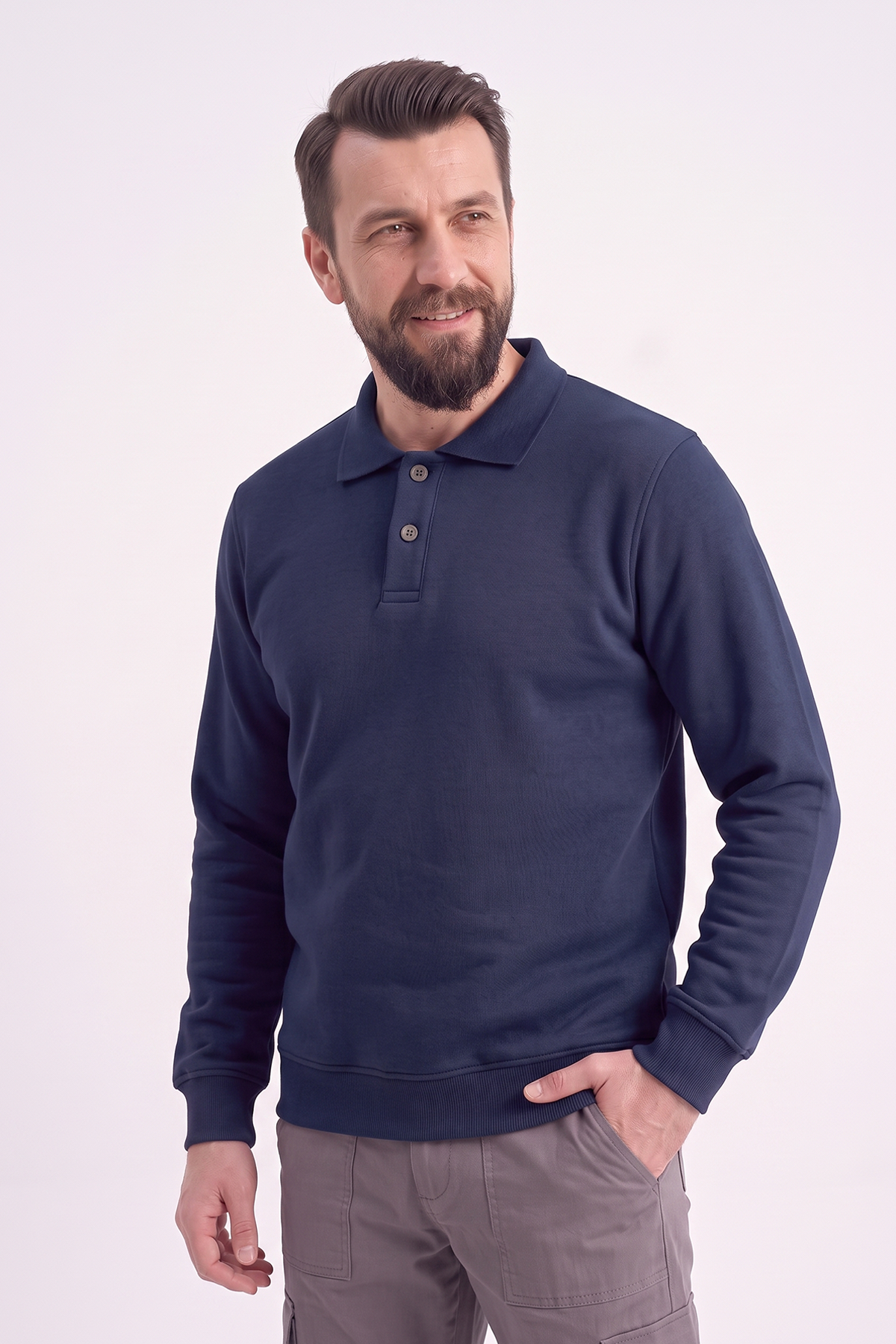 Lacivert Polo Yaka İş Sweatshirt 2 İplik