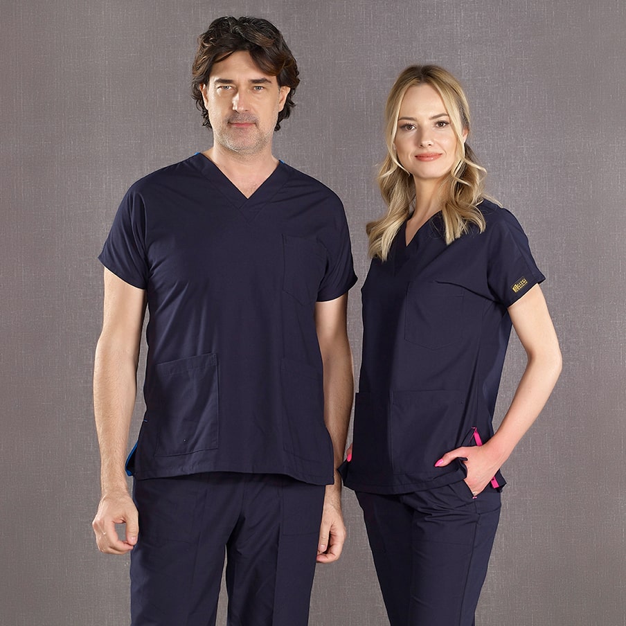 Lacivert Dr. Greys Doktor Hemşire Medikal Scrubs Takım Terikoton Kumaş