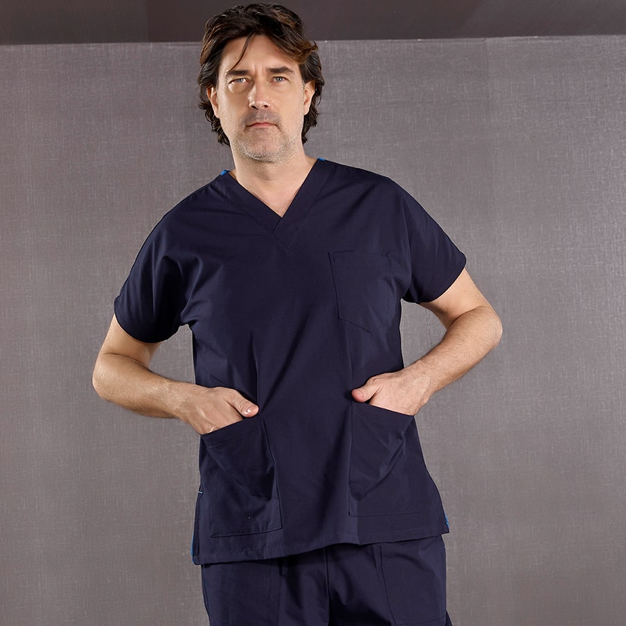 Lacivert Dr. Greys Doktor Hemşire Medikal Scrubs Takım Terikoton Kumaş