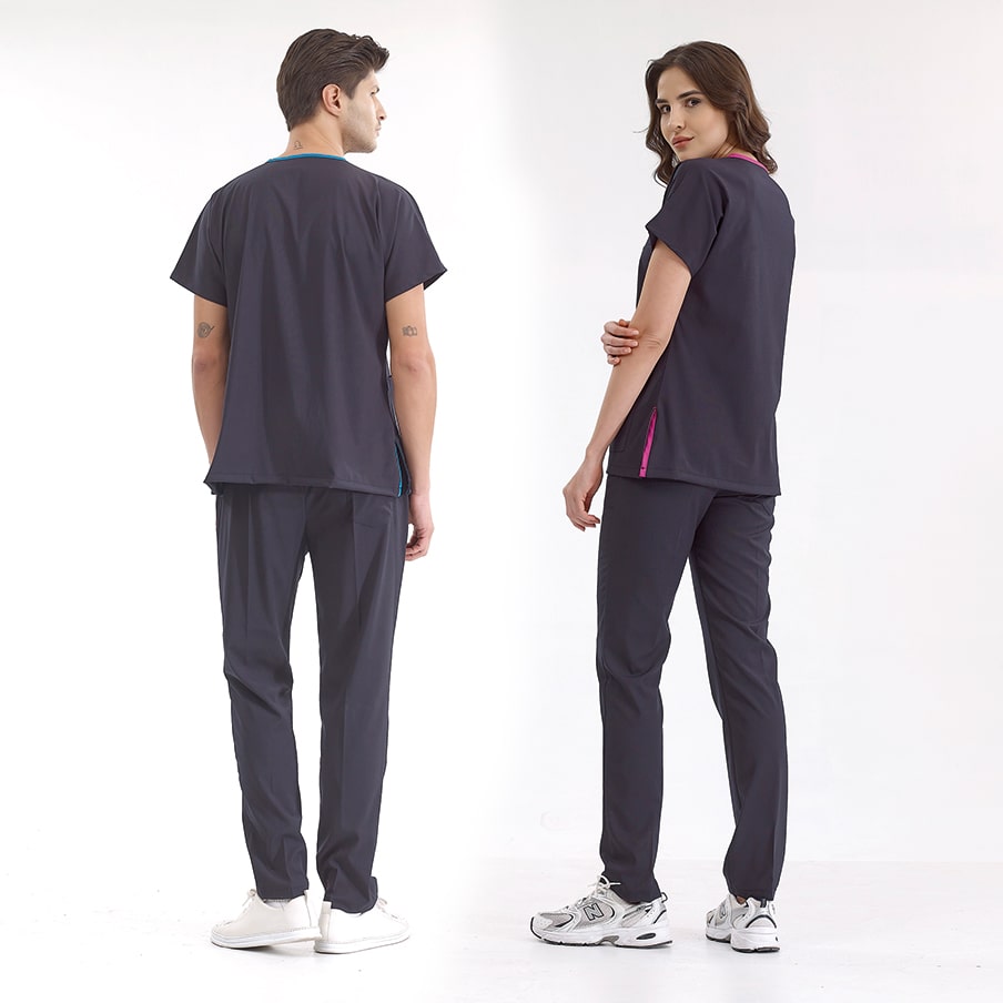 Lacivert Dr. Greys Doktor Hemşire Medikal Scrubs Takım Lüks Likralı Kumaş