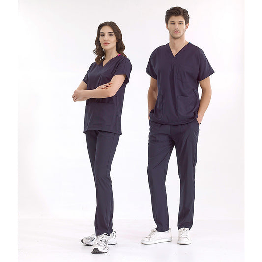 Lacivert Dr. Greys Doktor Hemşire Medikal Scrubs Takım Lüks Likralı Kumaş
