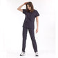 Lacivert Dr. Greys Doktor Hemşire Medikal Scrubs Takım Lüks Likralı Kumaş