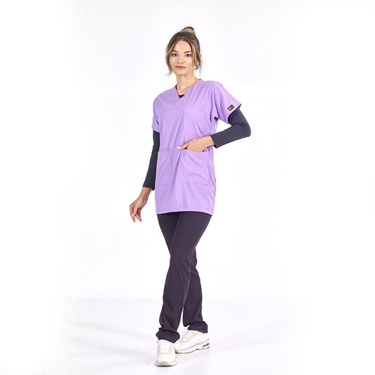 Lila Greys Tunik Boy Tesettür Doktor Hemşire Medikal Forma Tek Üst Lüks Likralı Kumaş