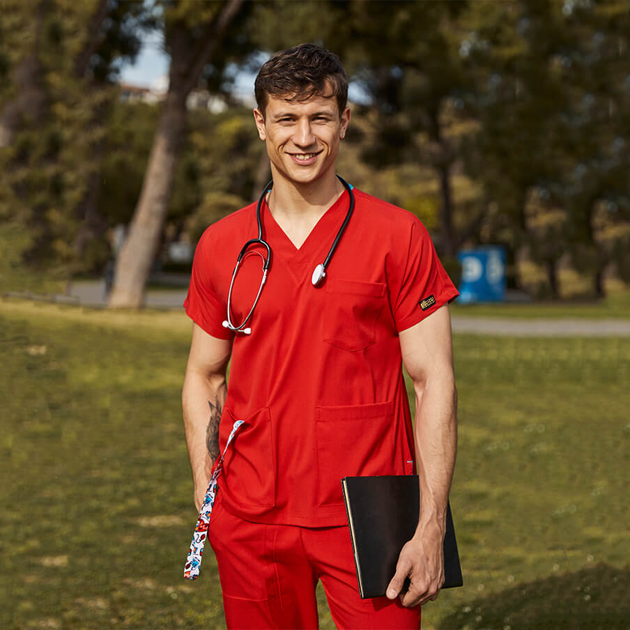 Kırmızı Dr. Greys Doktor Hemşire Medikal Scrubs Takım Lüks Likralı Kumaş