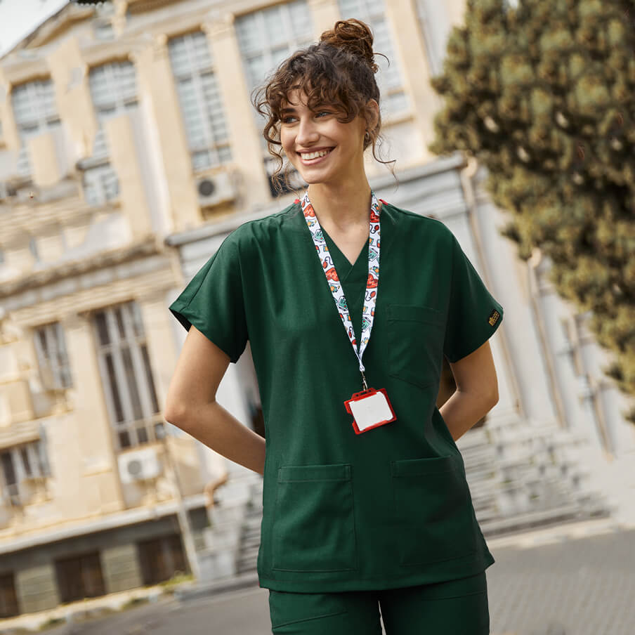 Avcı Yeşili Dr. Greys Doktor Hemşire Medikal Scrubs Takım Lüks Likralı Kumaş