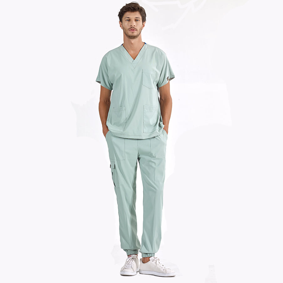 Mint Yeşili Jogger Doktor Hemşire Medikal Scrubs Takım Lüks Likralı Kumaş