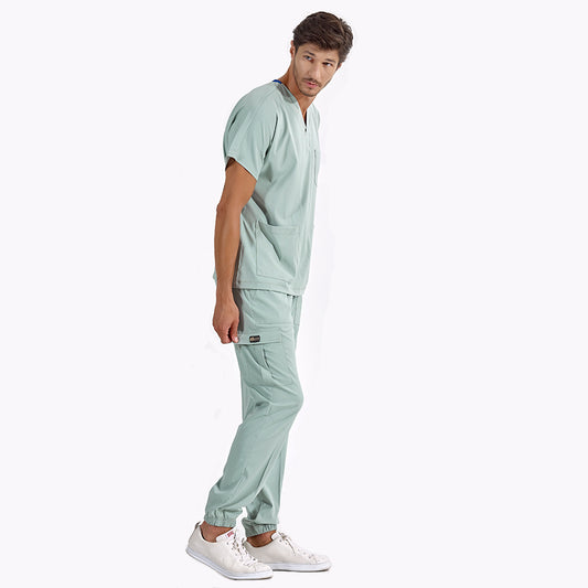 Mint Yeşili Jogger Doktor Hemşire Medikal Scrubs Takım Lüks Likralı Kumaş
