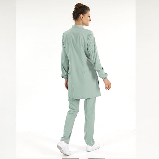 Mint Yeşili Tesettür Hakim Yaka Doktor Hemşire Medikal Scrubs Takım Lüks Likralı Kumaş
