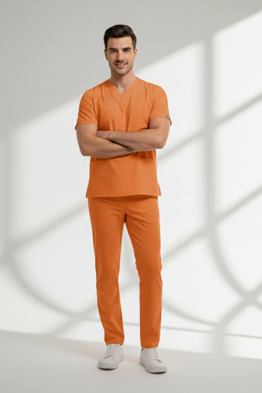 Orange Ochre Dr. Greys Doktor Hemşire Medikal Scrubs Takım Lüks Likralı Kumaş