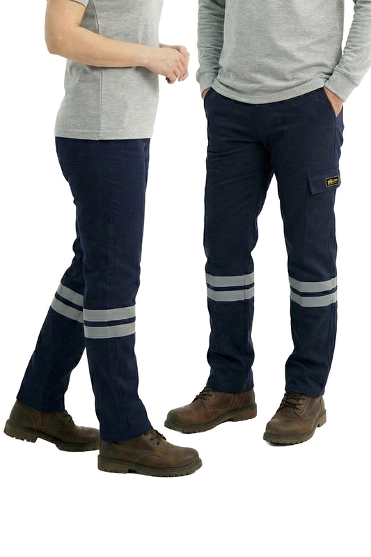 Lacivert 16/12 Gabardin Kumaş İş Pantolonu-3cm Çift Sıra Reflektörlü