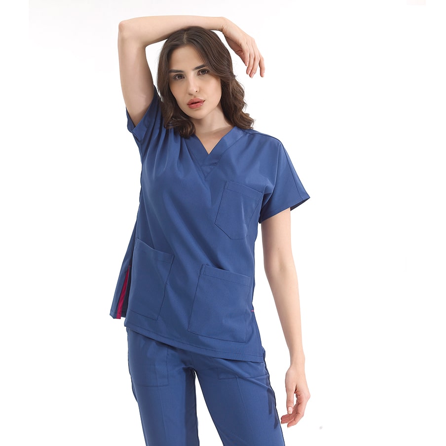 Petrol Mavisi Dr. Greys Doktor Hemşire Medikal Scrubs Takım Lüks Likralı Kumaş