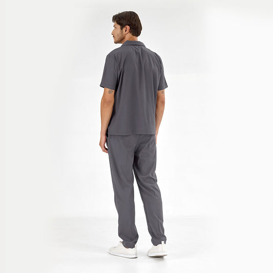 Füme Polo Yaka Doktor Hemşire Medikal Scrubs Takım Lüks Likralı Kumaş