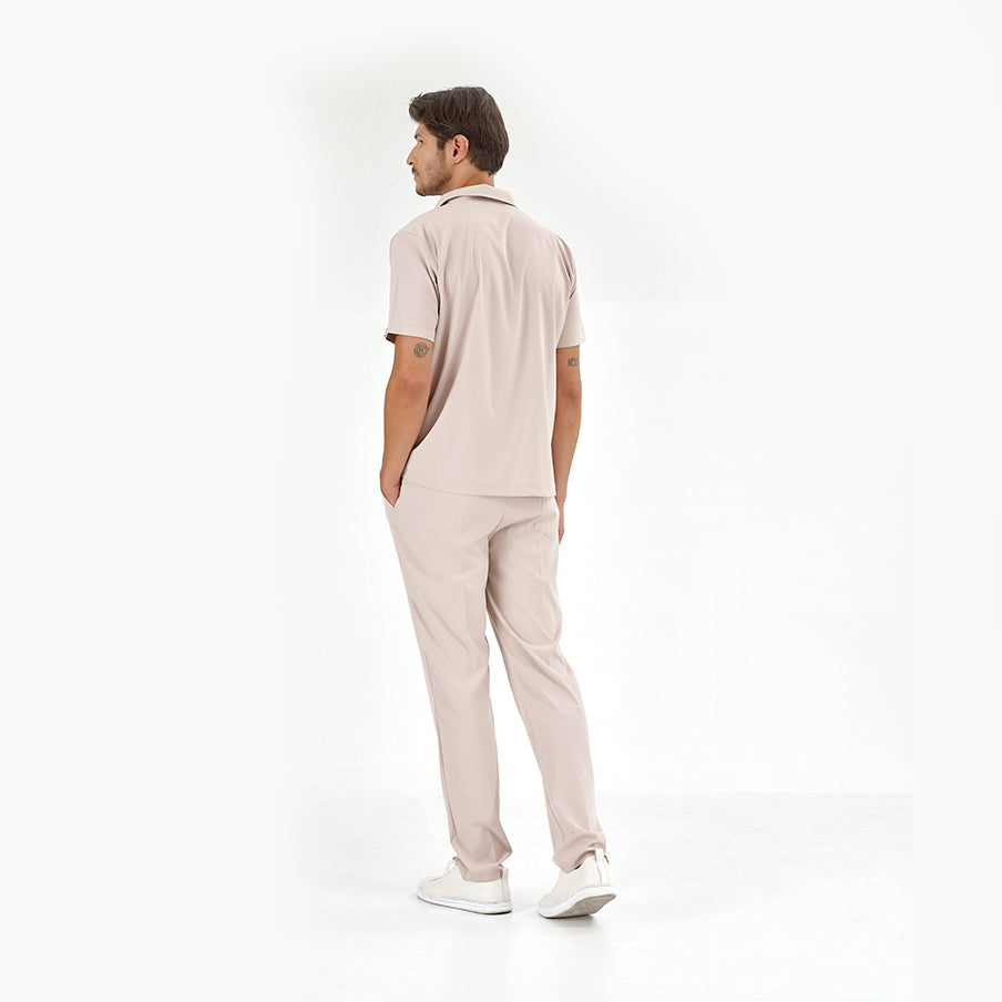 Krem Polo Yaka Doktor Hemşire Medikal Scrubs Takım Lüks Likralı Kumaş