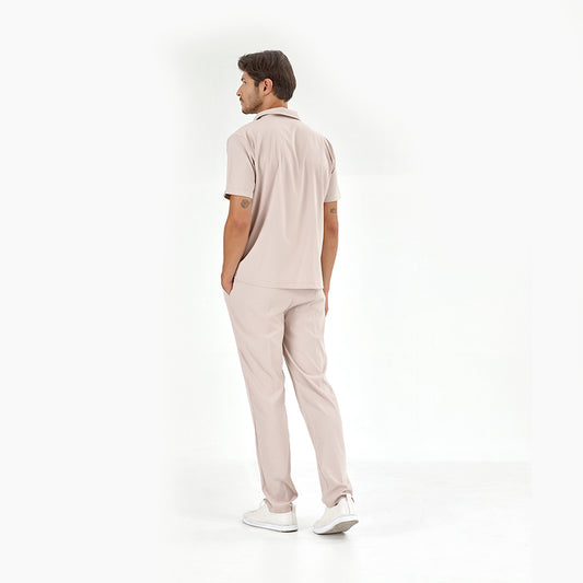 Krem Polo Yaka Doktor Hemşire Medikal Scrubs Takım Lüks Likralı Kumaş