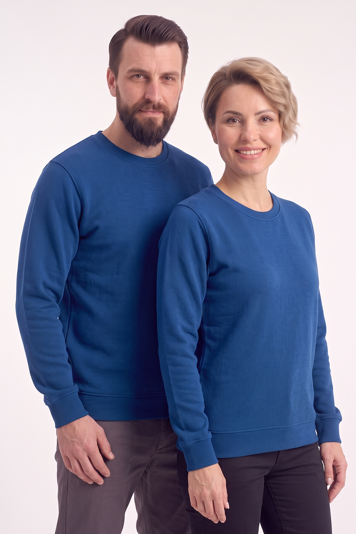 Saks Mavisi Yuvarlak Yaka İş Sweatshirt 2 İplik