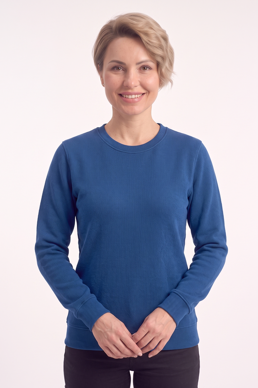 Saks Mavisi Yuvarlak Yaka İş Sweatshirt 2 İplik