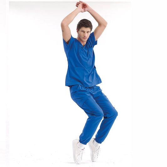 Saks Mavisi Jogger Doktor Hemşire Medikal Scrubs Takım Lüks Likralı Kumaş