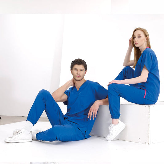 Saks Mavisi Jogger Doktor Hemşire Medikal Scrubs Takım Lüks Likralı Kumaş