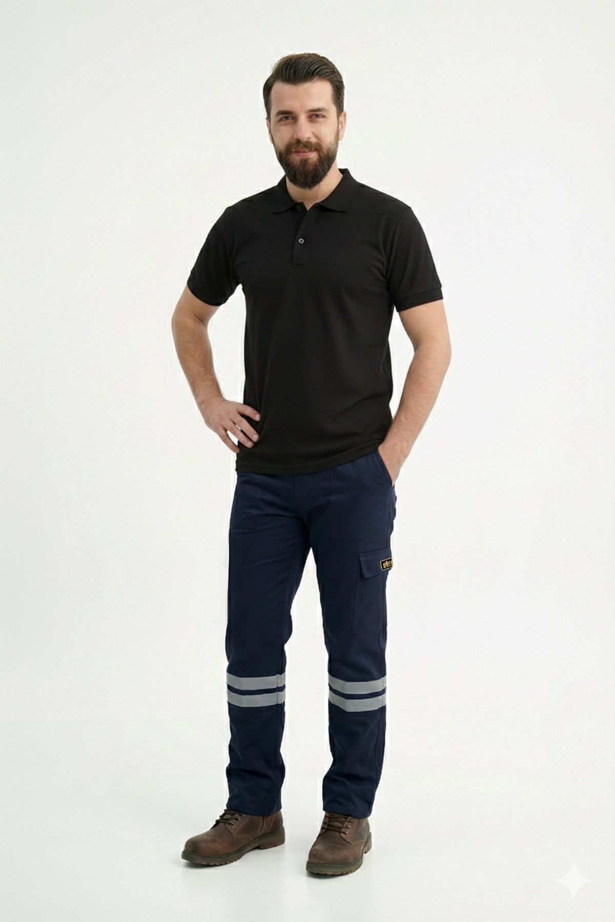 Siyah Polo Yaka Kısa Kol İş Tişörtü Penye Lacoste Kumaş