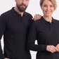 Siyah Polo Yaka Uzun Kol İş Sweatshirtü Penye Lacoste Kumaş