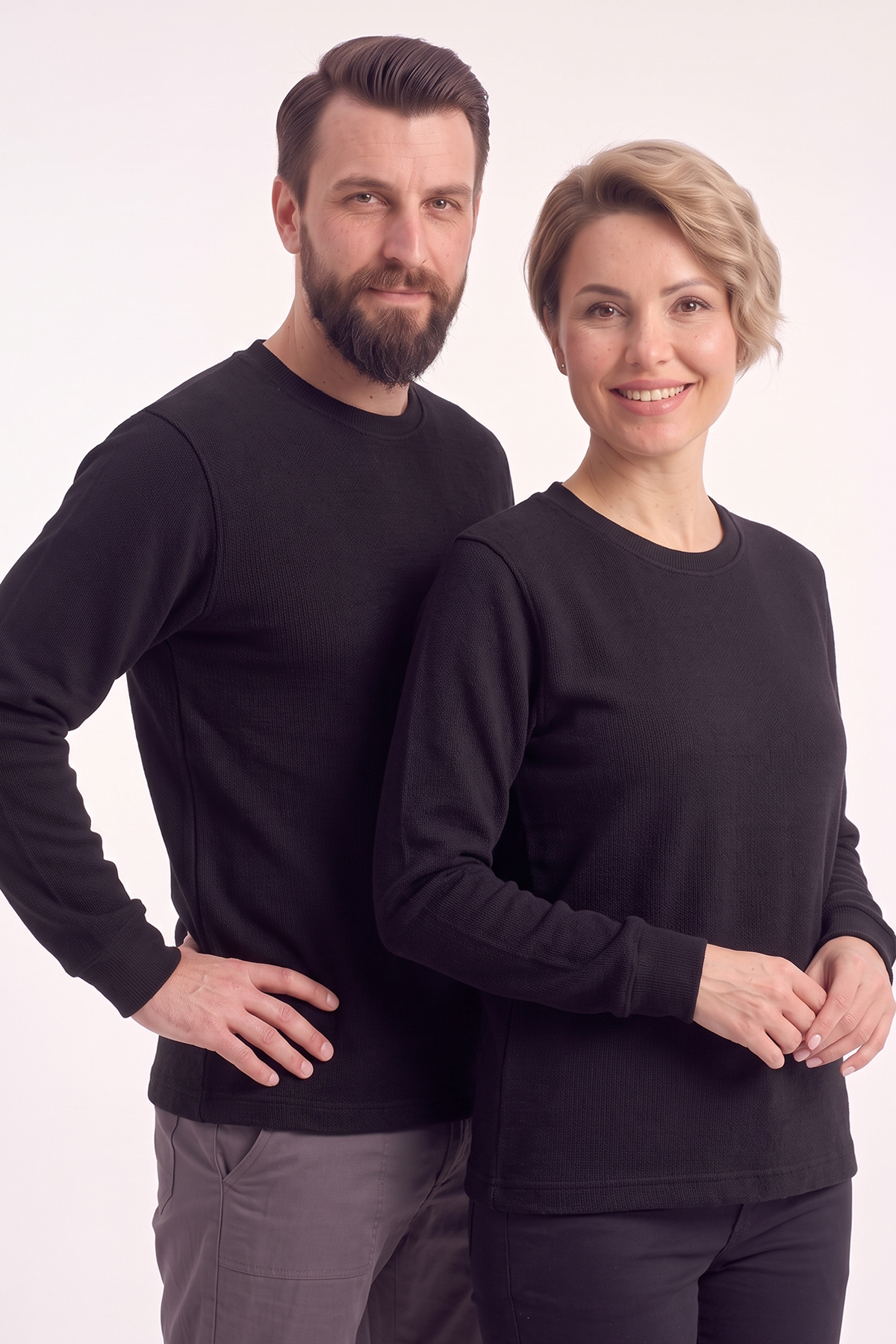 Siyah Yuvarlak Yaka İş Sweatshirt 2 İplik