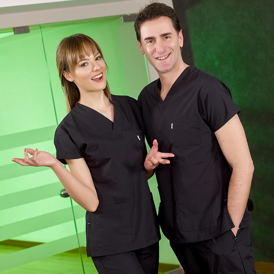 Siyah Dr. Greys Doktor Hemşire Medikal Scrubs Takım Terikoton Kumaş