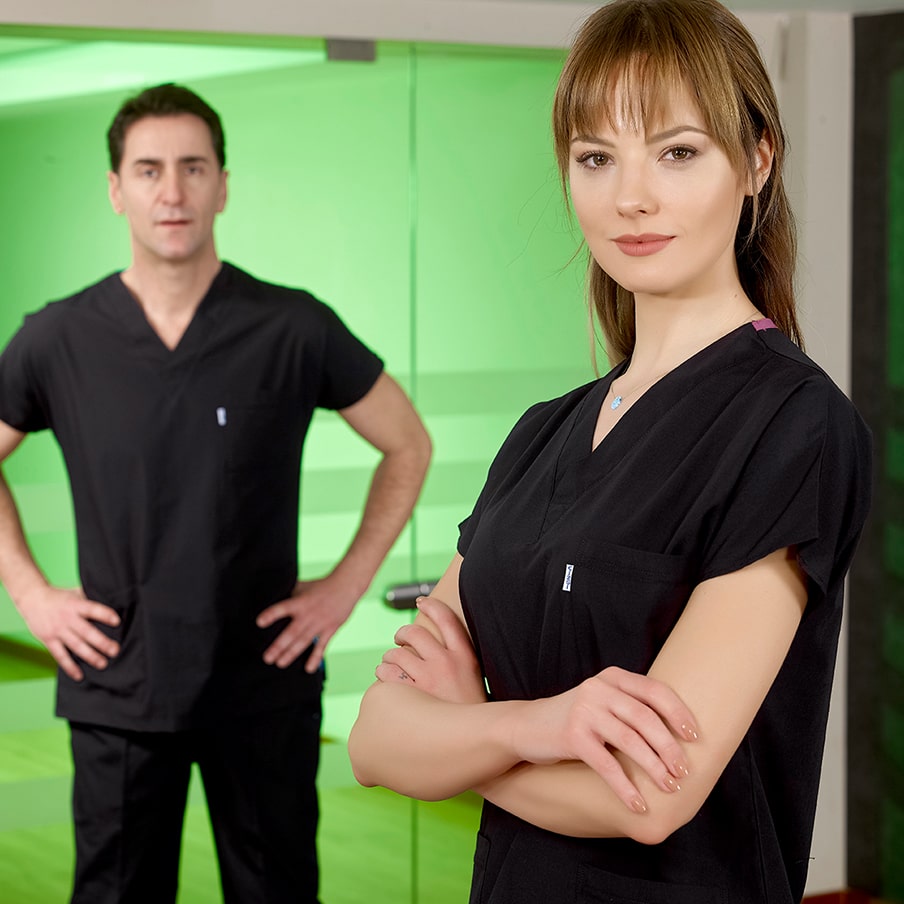 Siyah Dr. Greys Doktor Hemşire Medikal Scrubs Takım Terikoton Kumaş