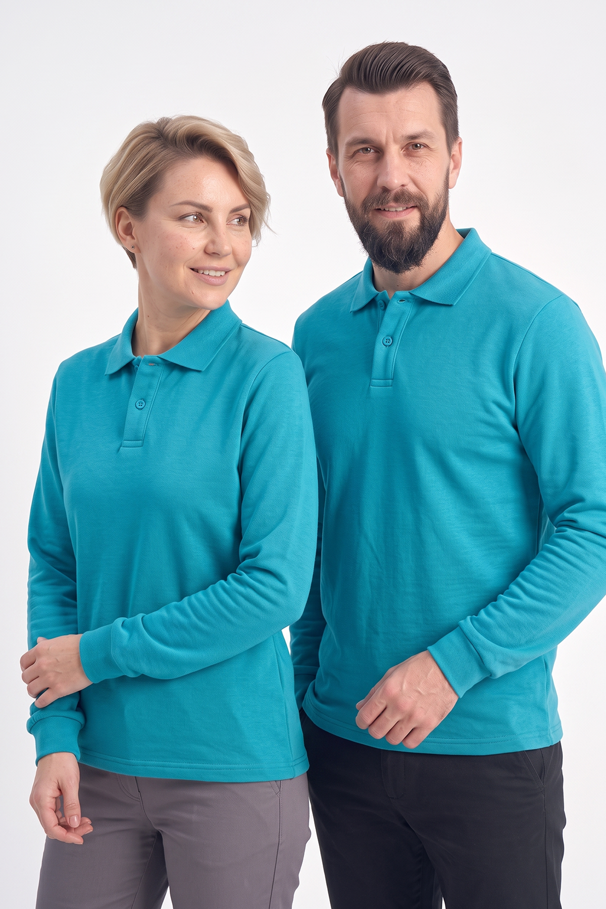 Turkuaz Polo Yaka İş Sweatshirt 3 İplik Şardonlu