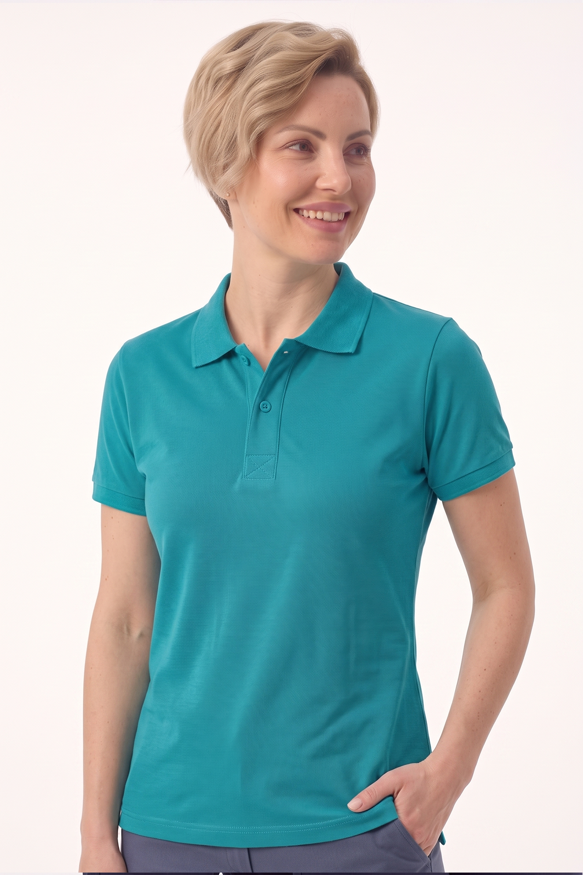 Turkuaz Polo Yaka Kısa Kol İş Tişörtü Penye Lacoste Kumaş