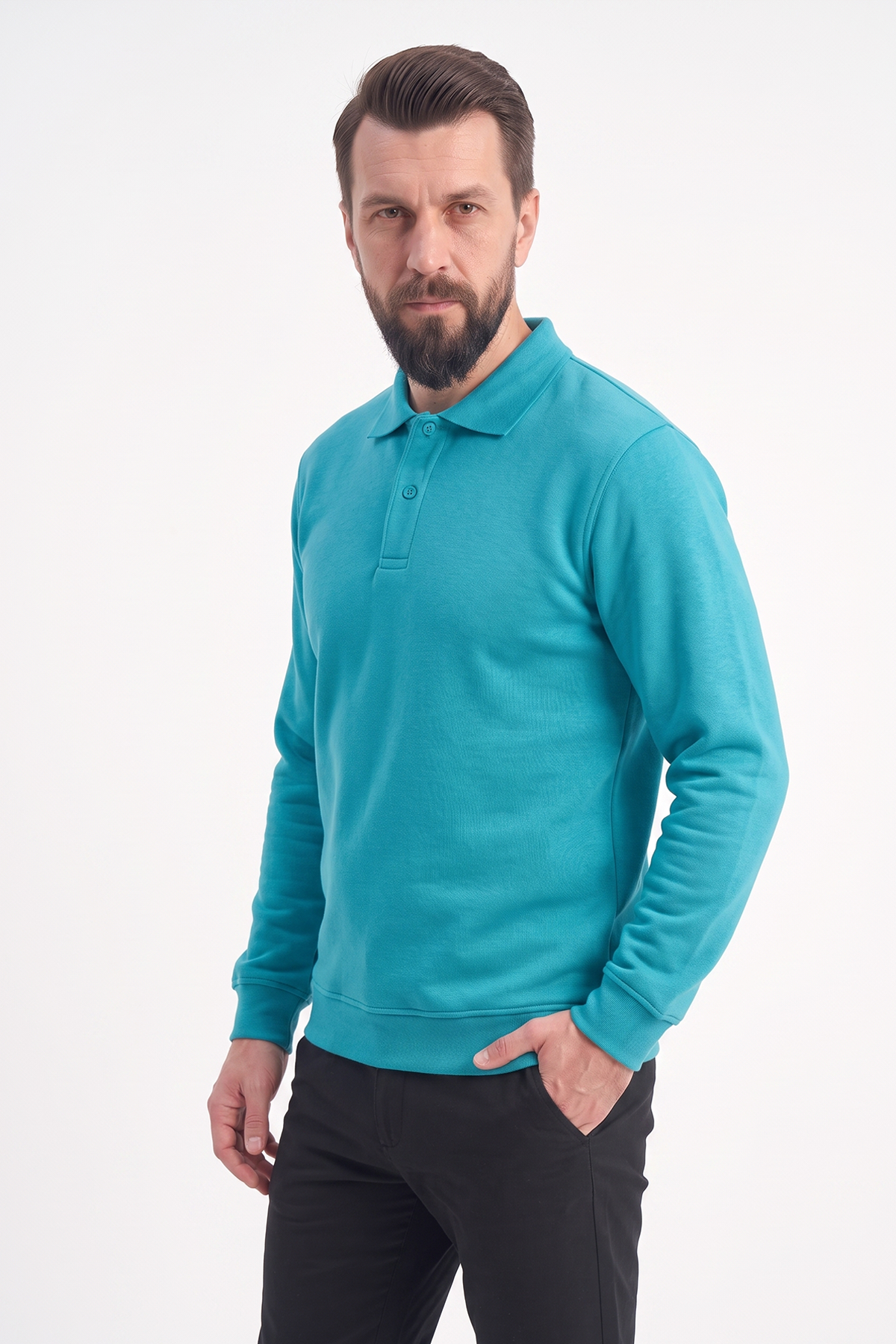 Turkuaz Polo Yaka İş Sweatshirt 2 İplik