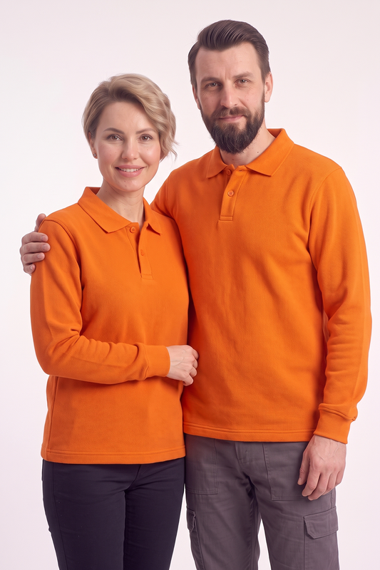 Turuncu Polo Yaka İş Sweatshirt 3 İplik Şardonlu