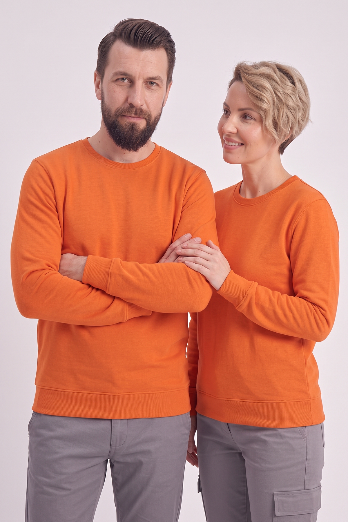 Turuncu Yuvarlak Yaka İş Sweatshirt 2 İplik