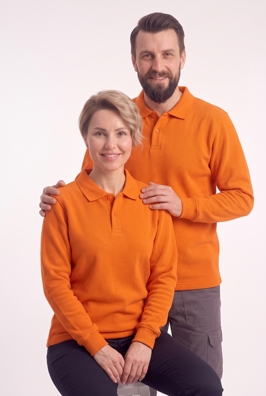 Turuncu Polo Yaka İş Sweatshirt 3 İplik Şardonlu