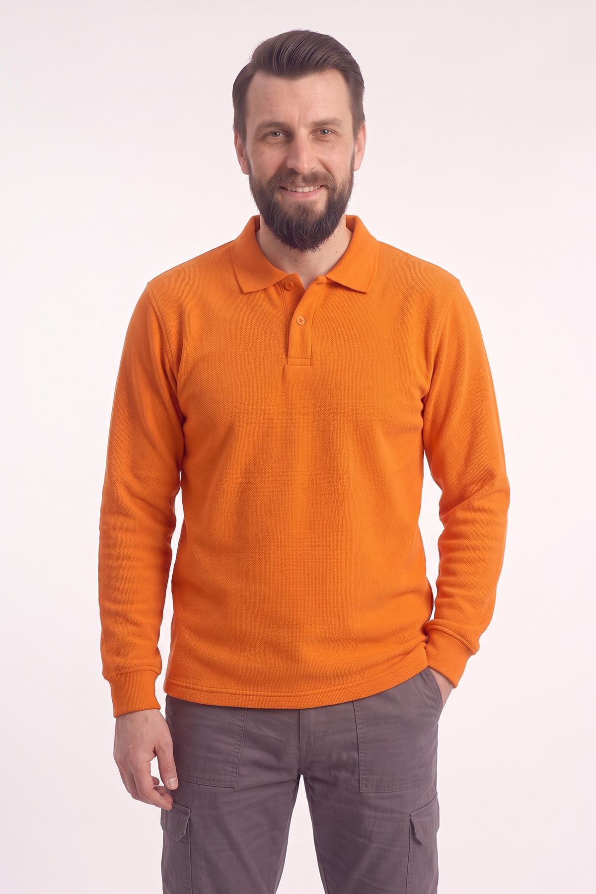 Turuncu Polo Yaka İş Sweatshirt 3 İplik