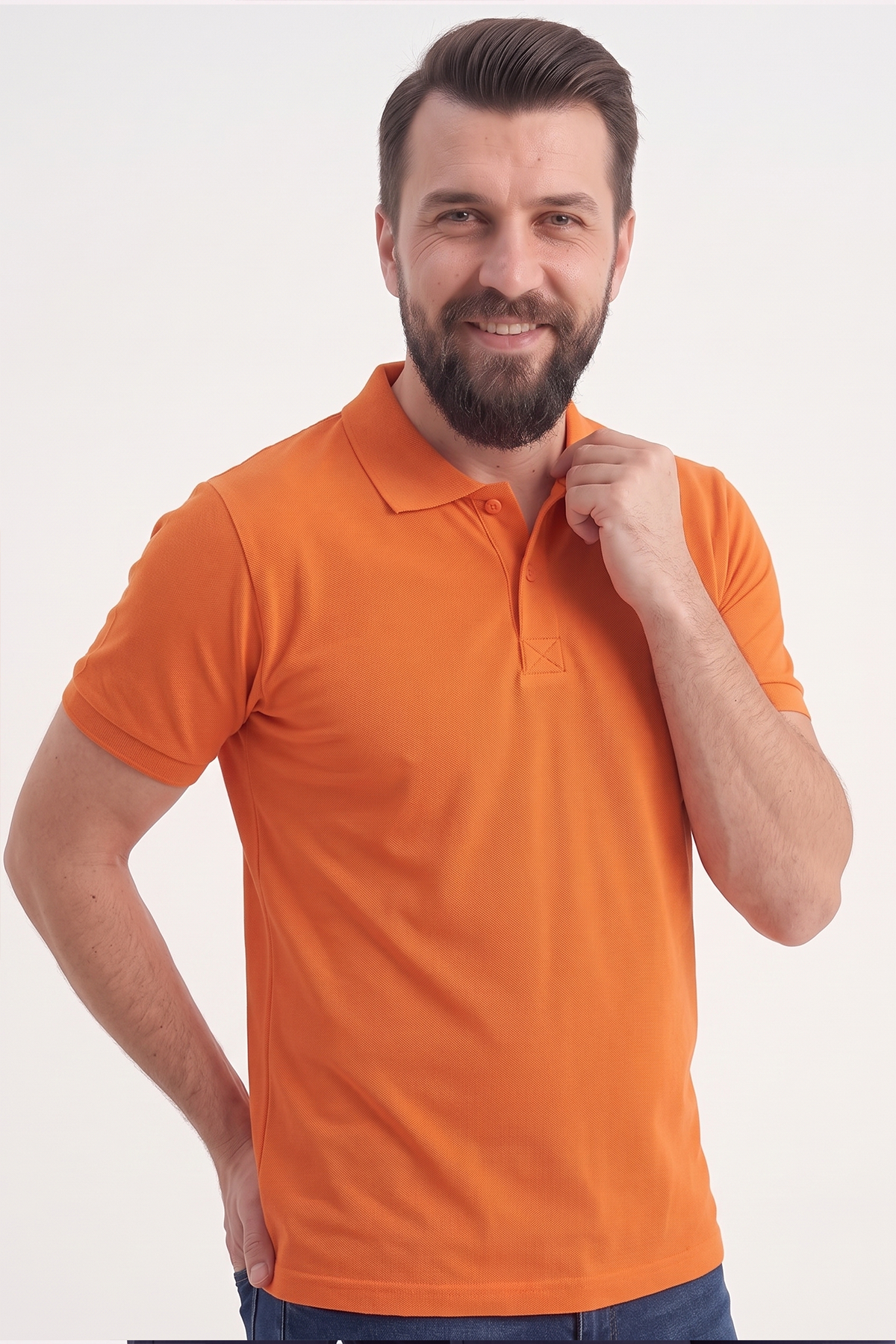 Turuncu Polo Yaka Kısa Kol İş Tişörtü Penye Lacoste Kumaş