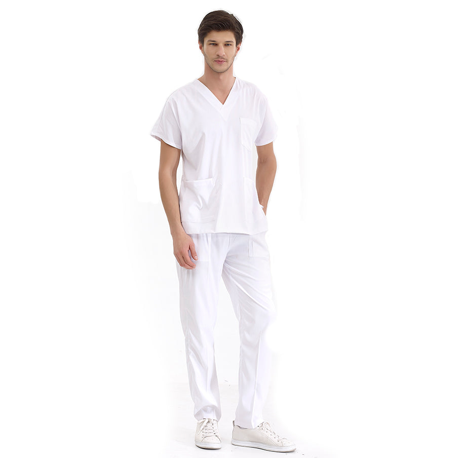 Beyaz Dr. Greys Doktor Hemşire Medikal Scrubs Takım Lüks Likralı Kumaş