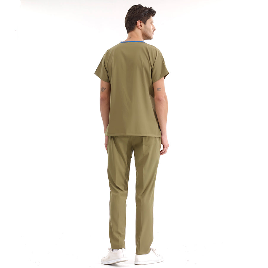 Haki Dr. Greys Doktor Hemşire Medikal Scrubs Takım Lüks Likralı Kumaş