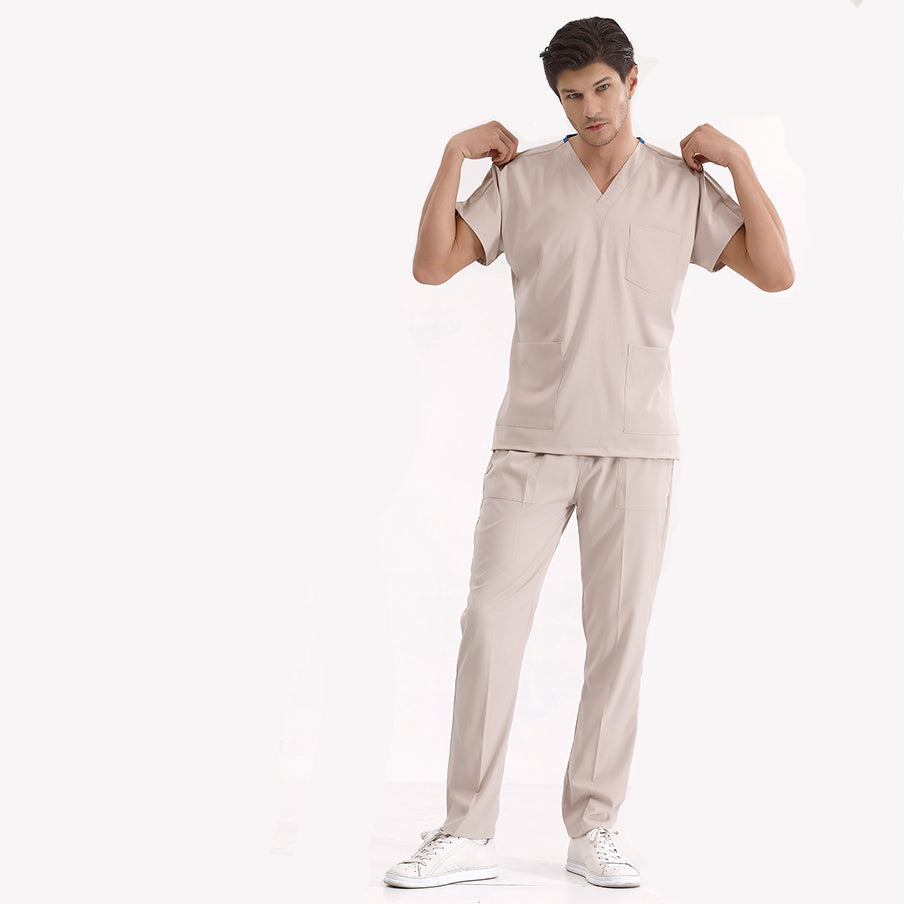 Krem Dr. Greys Doktor Hemşire Medikal Scrubs Takım Lüks Likralı Kumaş