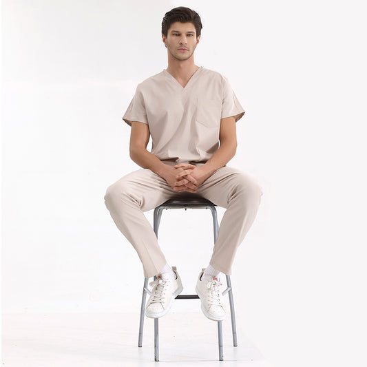 Krem Dr. Greys Doktor Hemşire Medikal Scrubs Takım Lüks Likralı Kumaş