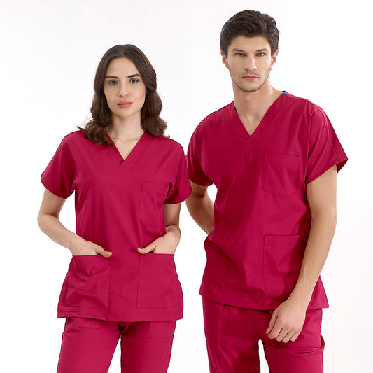 Vişne Dr. Greys Doktor Hemşire Medikal Scrubs Takım Lüks Likralı Kumaş