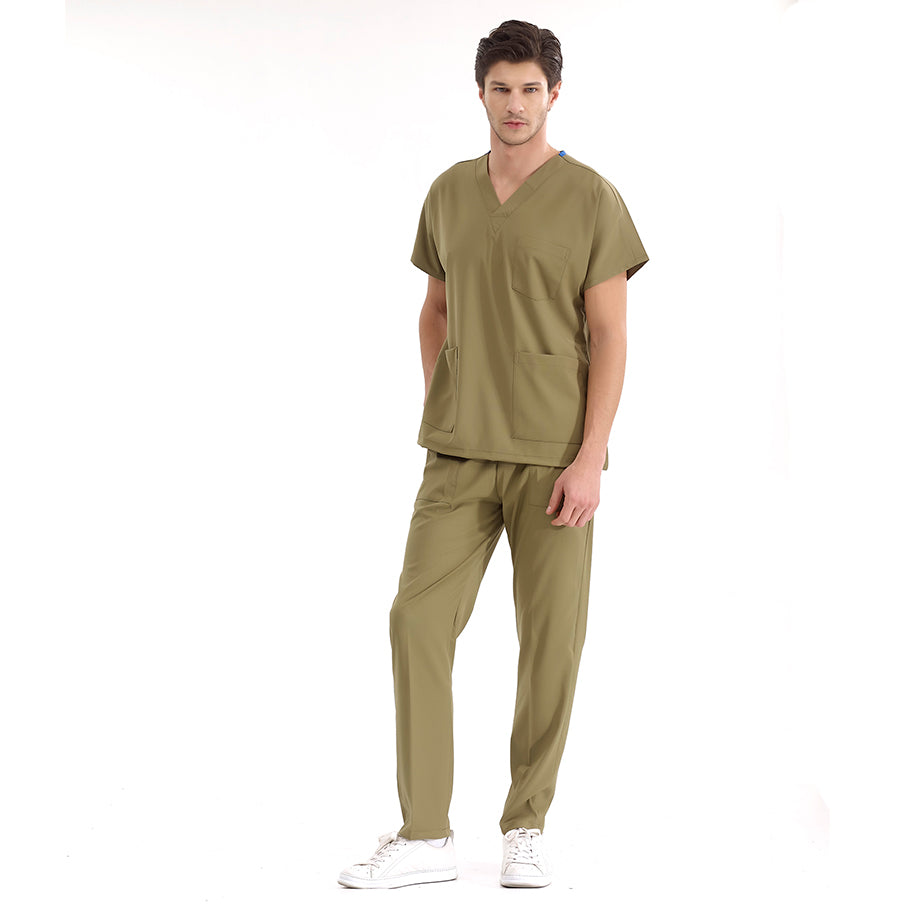 Haki Dr. Greys Doktor Hemşire Medikal Scrubs Takım Lüks Likralı Kumaş