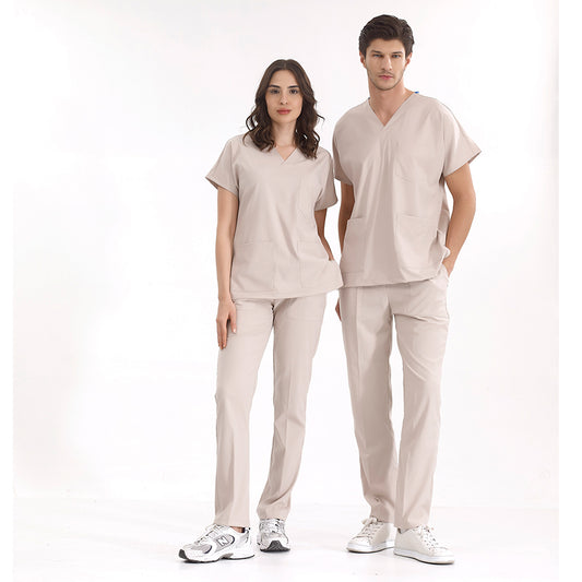 Krem Dr. Greys Doktor Hemşire Medikal Scrubs Takım Lüks Likralı Kumaş