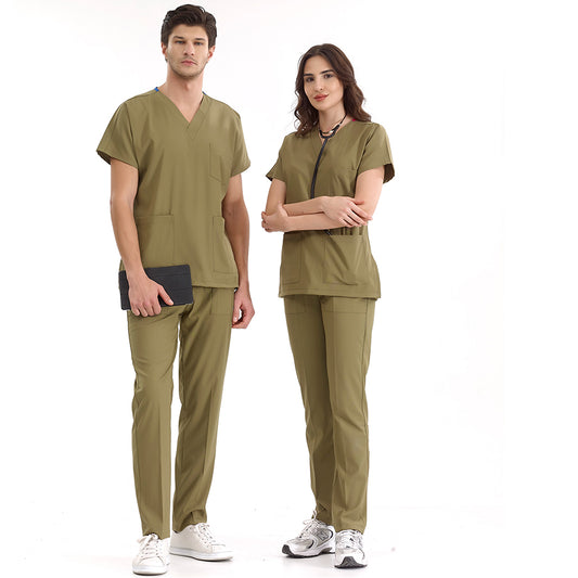 Haki Dr. Greys Doktor Hemşire Medikal Scrubs Takım Lüks Likralı Kumaş