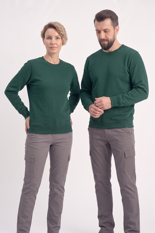 Avcı Yeşili Yuvarlak Yaka İş Sweatshirt 2 İplik
