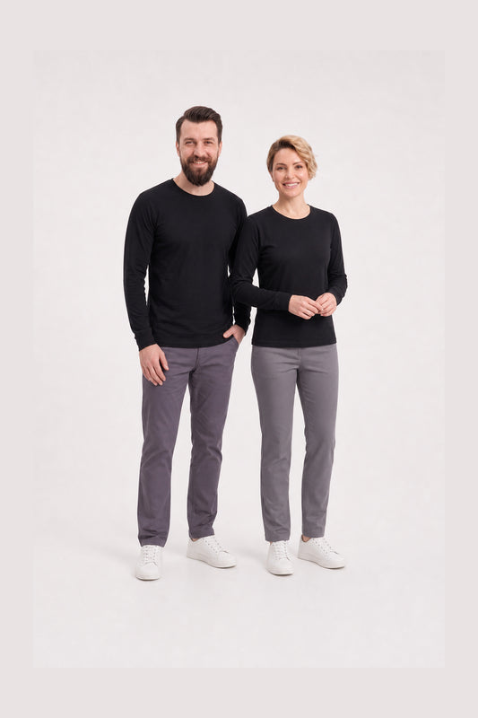 Siyah %100 Pamuk Penye Yuvarlak Yaka Sweatshirt Uzun Kol