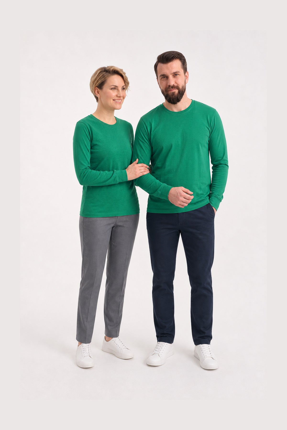 Brezilya Yeşili %100 Pamuk Penye Yuvarlak Yaka Sweatshirt Uzun Kol
