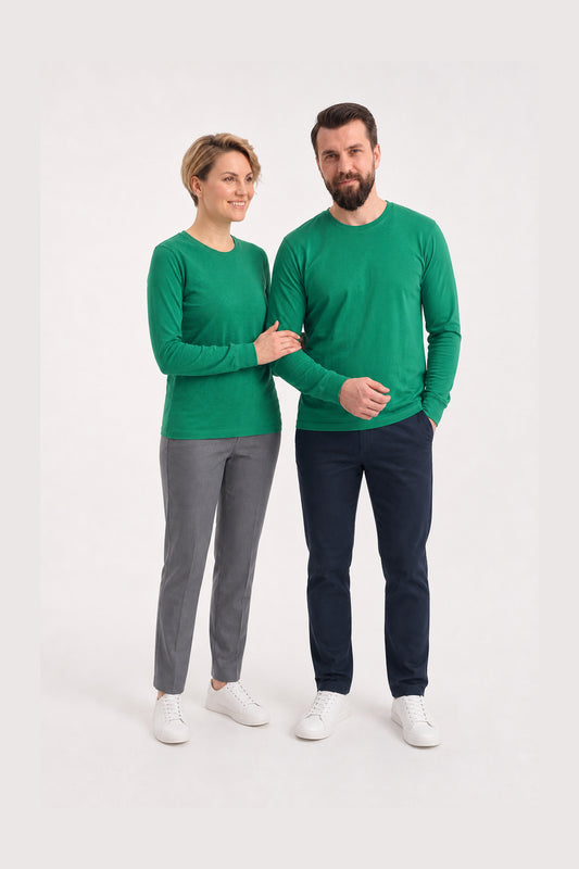 Brezilya Yeşili %100 Pamuk Penye Yuvarlak Yaka Sweatshirt Uzun Kol